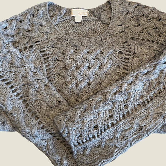MICHAEL Michael Kors Sweaters - MICHAEL KORS GRAY OPEN KNIT BELL SLEEVE SWEATER